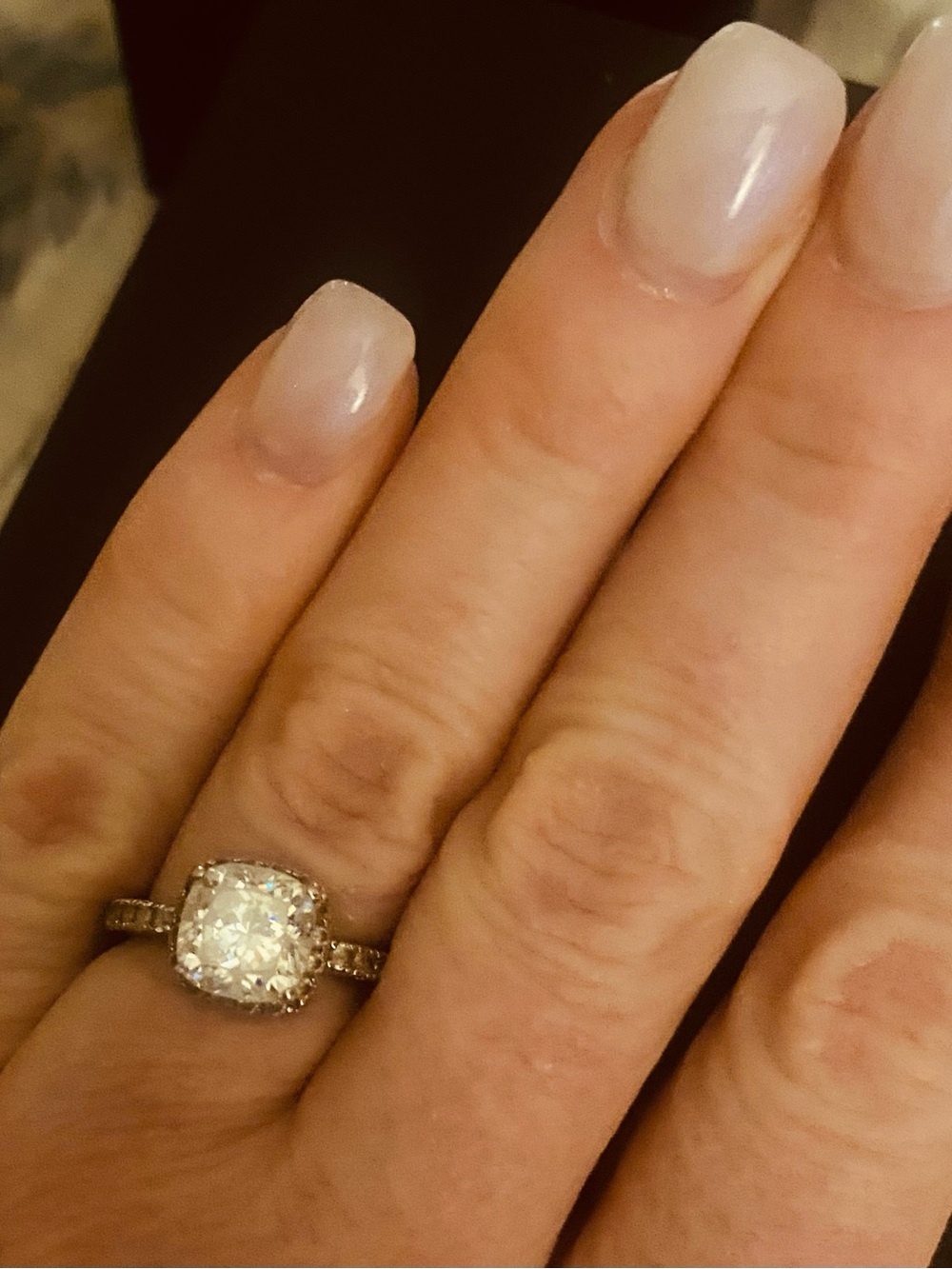 3ct Strontium Titanate Diamond Classic Cushion Cut Halo Engagement Ring Size 6